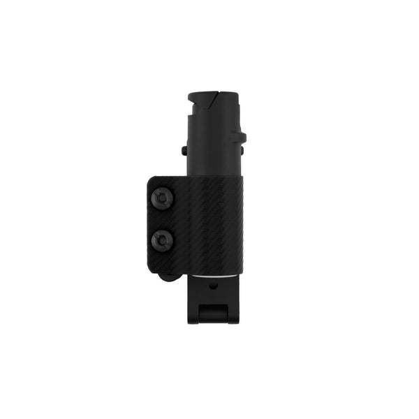 Pepper Spray Holster for POM, Vertical Carry - Black - Belt Lock - front view