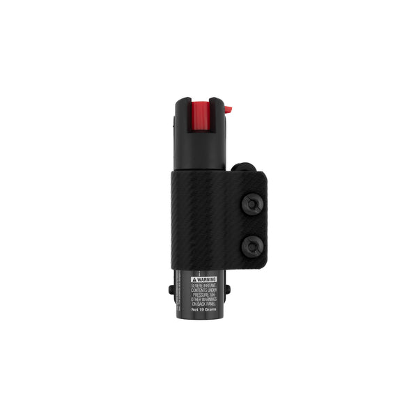 Pepper Spray Holster for Sabre Compact, Vertical Carry - Black - Belt Lock - front view